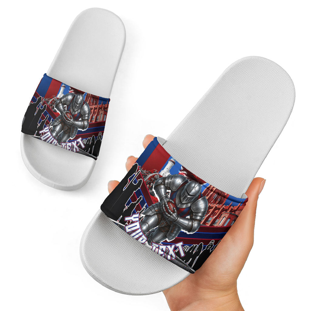 Personalised Newcastle Knights Rugby Slide Sandals Armored Knight Mascot City Landmark Graphic