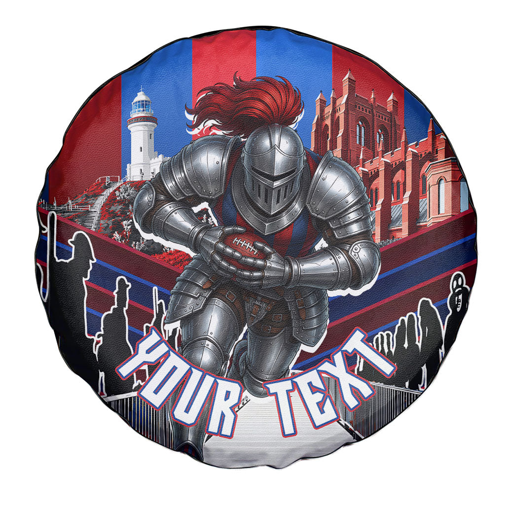 Personalised Newcastle Knights Rugby Spare Tire Cover Armored Knight Mascot City Landmark Graphic