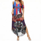 Personalised Newcastle Knights Rugby Summer Maxi Dress Armored Knight Mascot City Landmark Graphic
