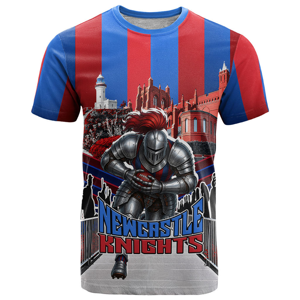 Personalised Newcastle Knights Rugby T Shirt Armored Knight Mascot City Landmark Graphic
