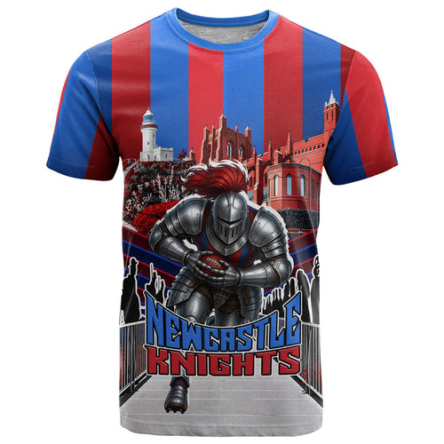Personalised Newcastle Knights Rugby T Shirt Armored Knight Mascot City Landmark Graphic