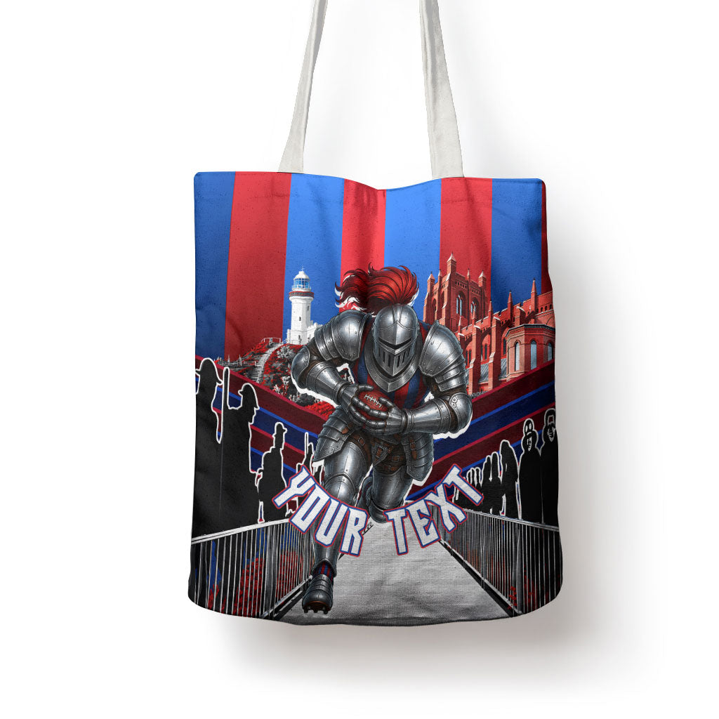 Personalised Newcastle Knights Rugby Tote Bag Armored Knight Mascot City Landmark Graphic