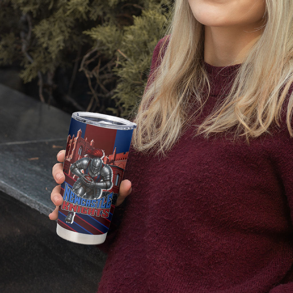 Personalised Newcastle Knights Rugby Tumbler Cup Armored Knight Mascot City Landmark Graphic