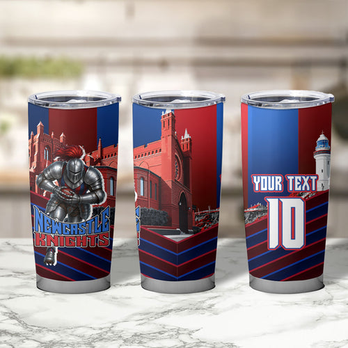 Personalised Newcastle Knights Rugby Tumbler Cup Armored Knight Mascot City Landmark Graphic
