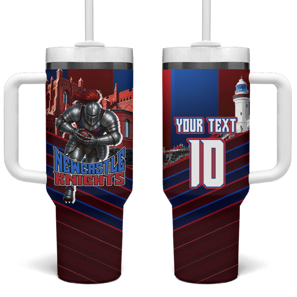 Personalised Newcastle Knights Rugby Tumbler With Handle Armored Knight Mascot City Landmark Graphic