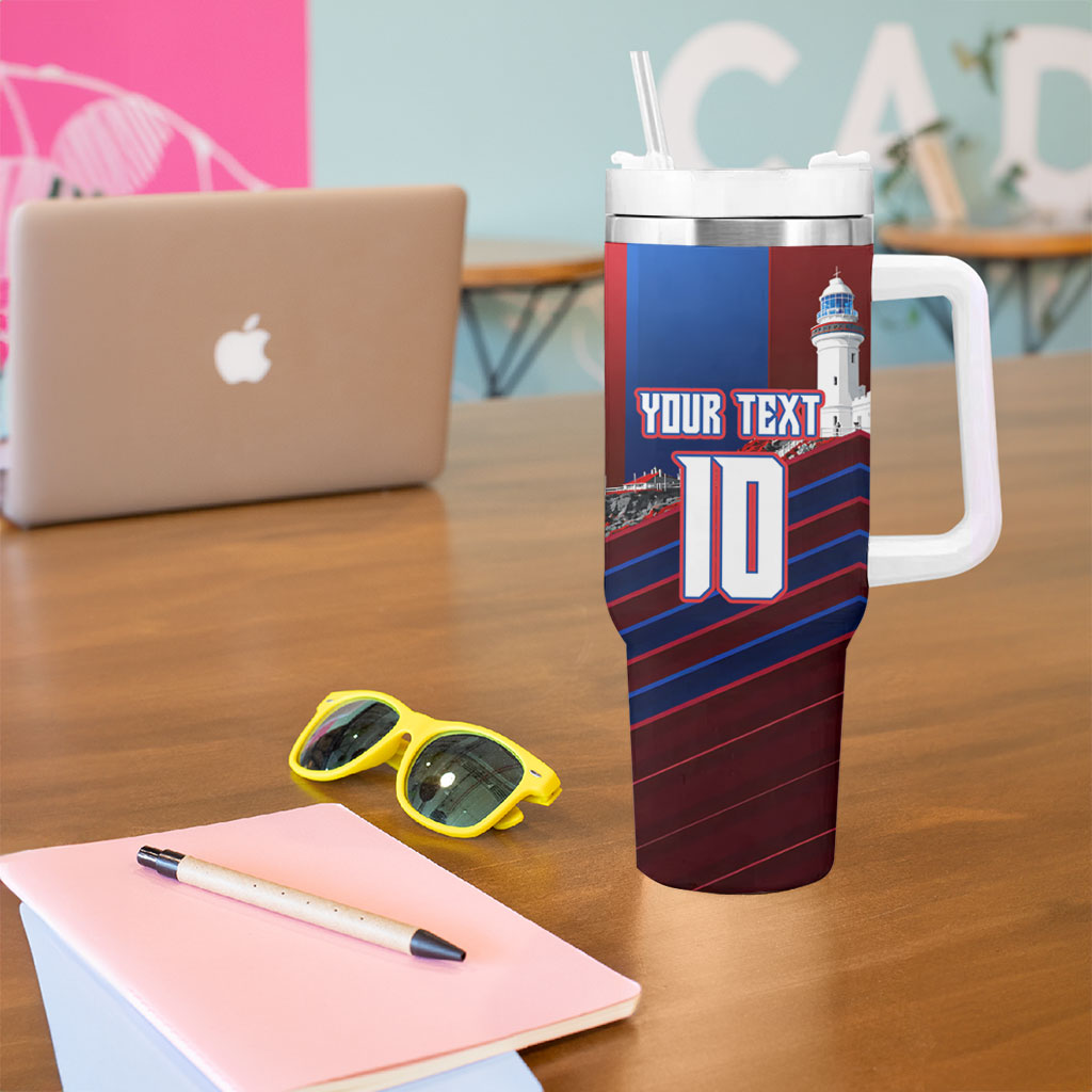 Personalised Newcastle Knights Rugby Tumbler With Handle Armored Knight Mascot City Landmark Graphic