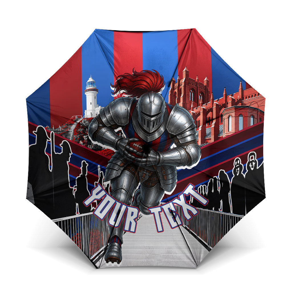 Personalised Newcastle Knights Rugby Umbrella Armored Knight Mascot City Landmark Graphic