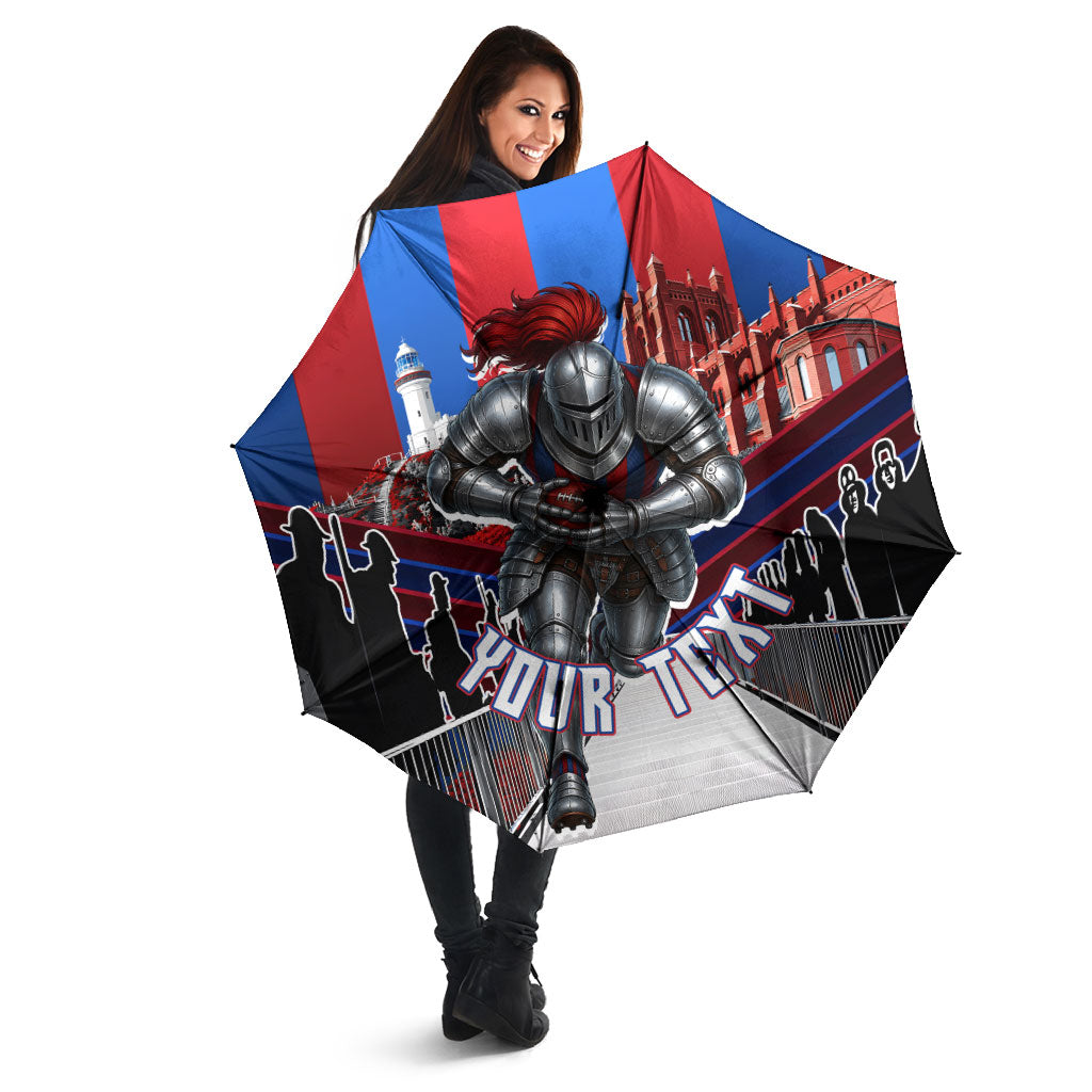 Personalised Newcastle Knights Rugby Umbrella Armored Knight Mascot City Landmark Graphic