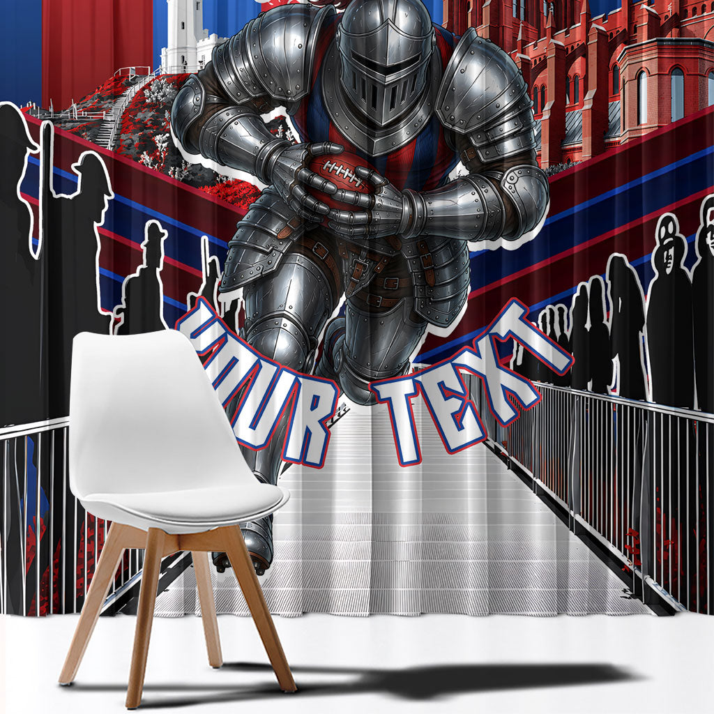 Personalised Newcastle Knights Rugby Window Curtain Armored Knight Mascot City Landmark Graphic