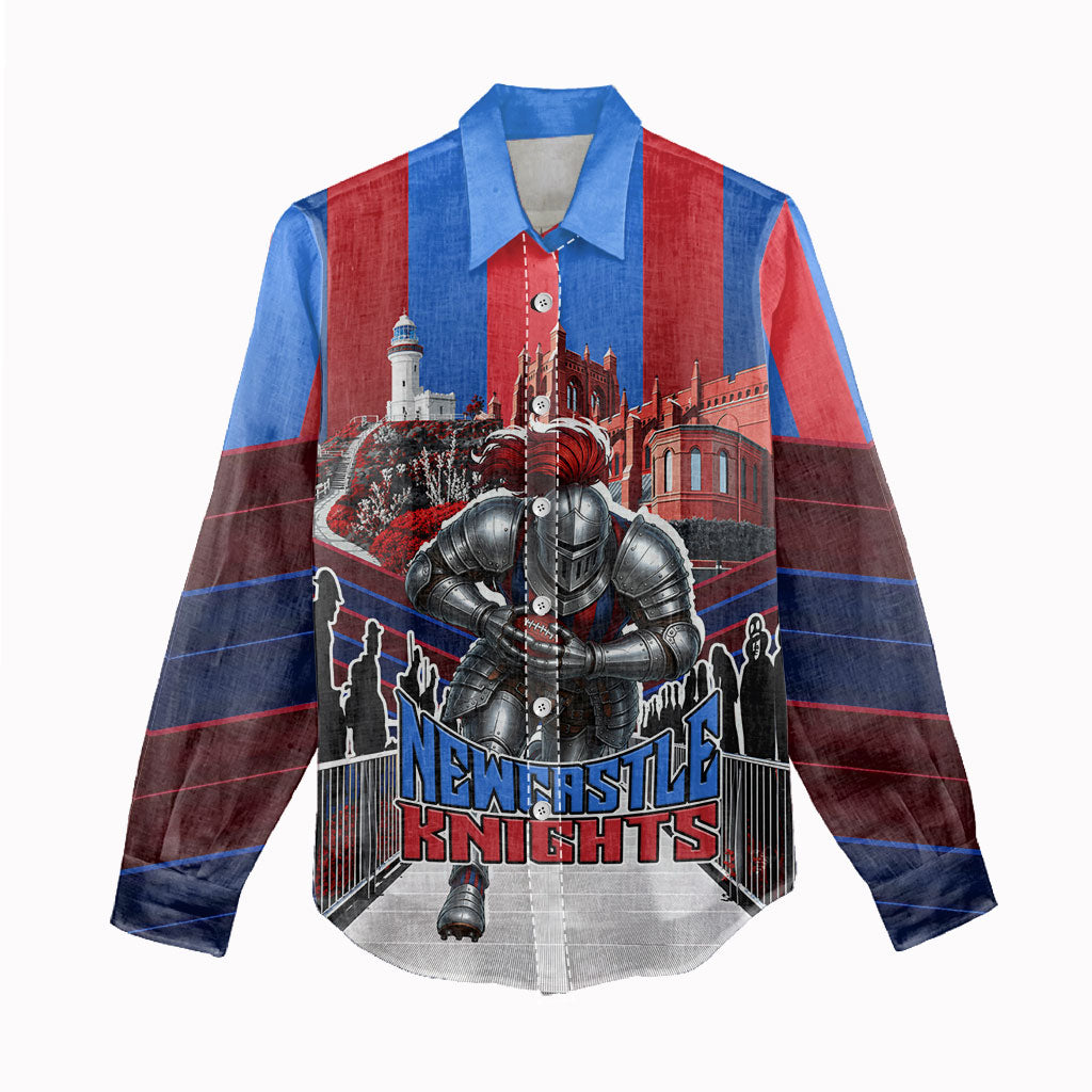 Personalised Newcastle Knights Rugby Women Casual Shirt Armored Knight Mascot City Landmark Graphic
