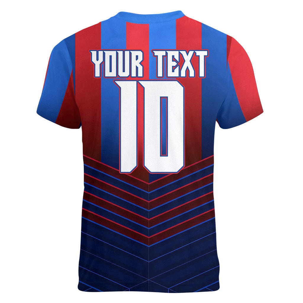 Personalised Newcastle Knights Rugby Women V-Neck T-Shirt Armored Knight Mascot City Landmark Graphic