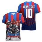 Personalised Newcastle Knights Rugby Women V-Neck T-Shirt Armored Knight Mascot City Landmark Graphic
