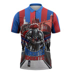 Personalised Newcastle Knights Rugby Zipper Polo Shirt Armored Knight Mascot City Landmark Graphic