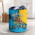 Personalised Gold Coast Titans Rugby Laundry Basket Muscular Titan Mascot City Skyline Graphic