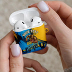 Personalised Gold Coast Titans Rugby AirPods Case Muscular Titan Mascot City Skyline Graphic