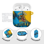 Personalised Gold Coast Titans Rugby AirPods Case Muscular Titan Mascot City Skyline Graphic