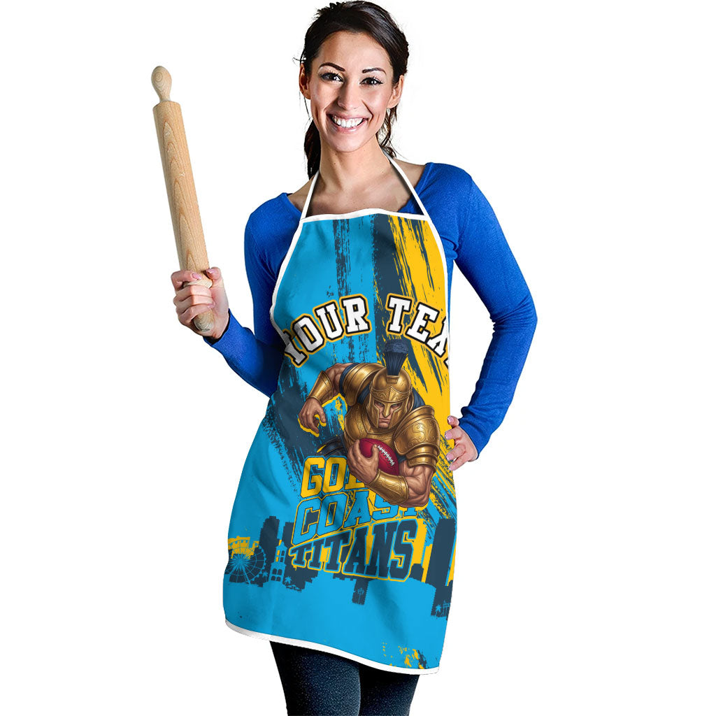 Personalised Gold Coast Titans Rugby Apron Muscular Titan Mascot City Skyline Graphic