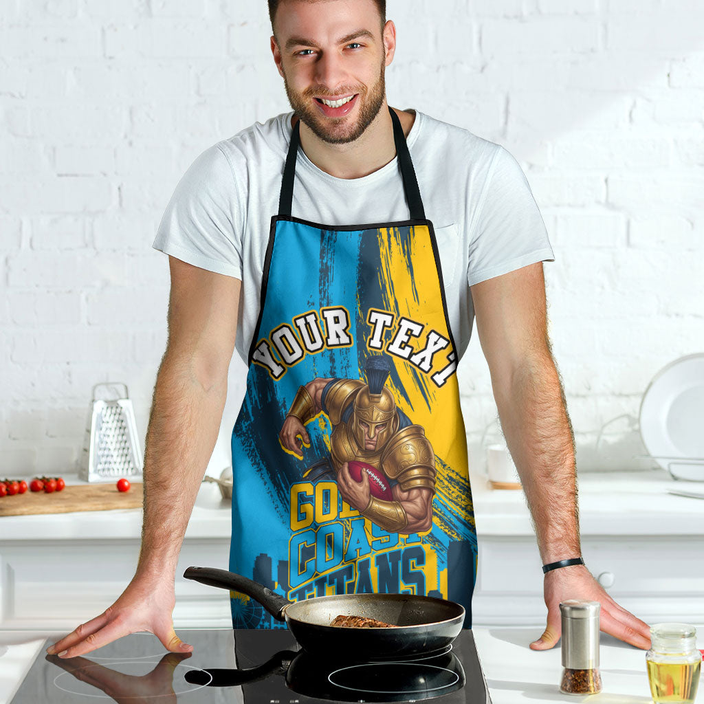 Personalised Gold Coast Titans Rugby Apron Muscular Titan Mascot City Skyline Graphic
