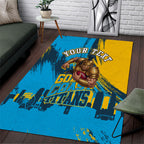 Personalised Gold Coast Titans Rugby Area Rug Muscular Titan Mascot City Skyline Graphic