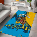 Personalised Gold Coast Titans Rugby Area Rug Muscular Titan Mascot City Skyline Graphic