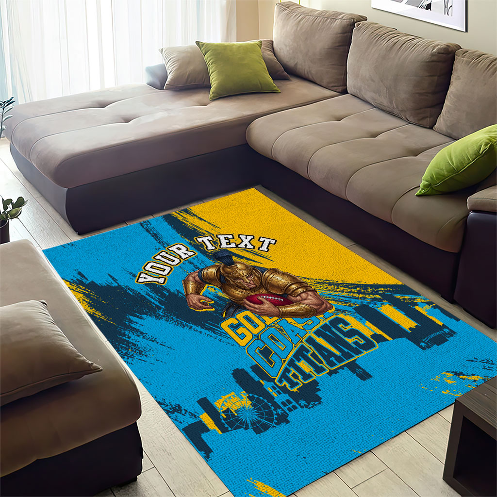 Personalised Gold Coast Titans Rugby Area Rug Muscular Titan Mascot City Skyline Graphic