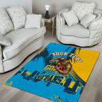 Personalised Gold Coast Titans Rugby Area Rug Muscular Titan Mascot City Skyline Graphic