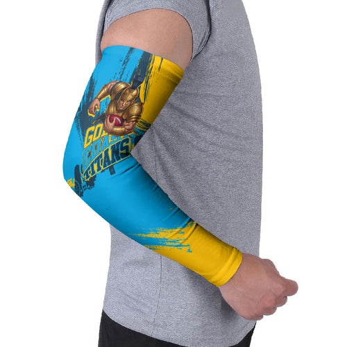 Personalised Gold Coast Titans Rugby Arm Sleeves Muscular Titan Mascot City Skyline Graphic