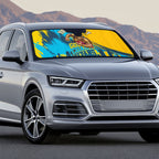 Personalised Gold Coast Titans Rugby Auto Sun Shade Muscular Titan Mascot City Skyline Graphic