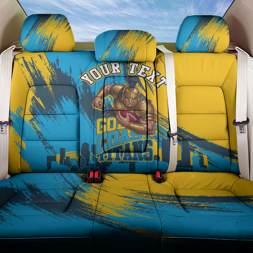 Personalised Gold Coast Titans Rugby Back Car Seat Cover Muscular Titan Mascot City Skyline Graphic