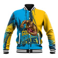Personalised Gold Coast Titans Rugby Baseball Jacket Muscular Titan Mascot City Skyline Graphic