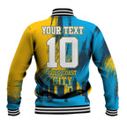 Personalised Gold Coast Titans Rugby Baseball Jacket Muscular Titan Mascot City Skyline Graphic