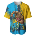 Personalised Gold Coast Titans Rugby Baseball Jersey Muscular Titan Mascot City Skyline Graphic