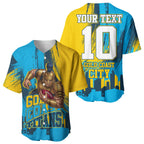 Personalised Gold Coast Titans Rugby Baseball Jersey Muscular Titan Mascot City Skyline Graphic