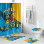 Personalised Gold Coast Titans Rugby Bathroom Set Muscular Titan Mascot City Skyline Graphic
