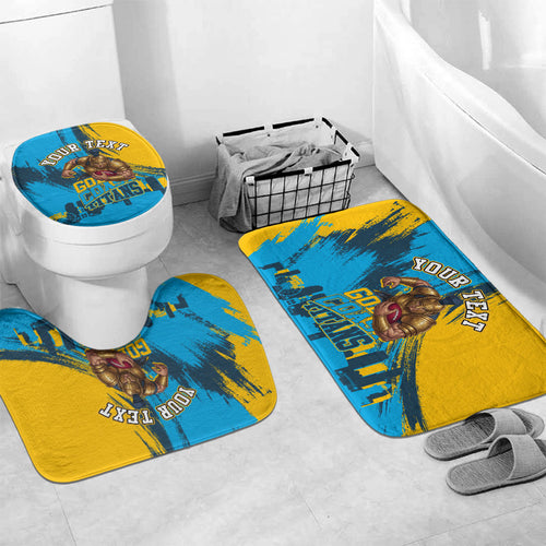 Personalised Gold Coast Titans Rugby Bathroom Set Muscular Titan Mascot City Skyline Graphic