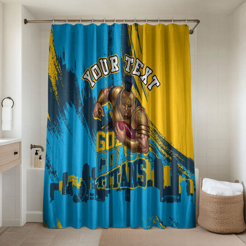 Personalised Gold Coast Titans Rugby Bathroom Set Muscular Titan Mascot City Skyline Graphic