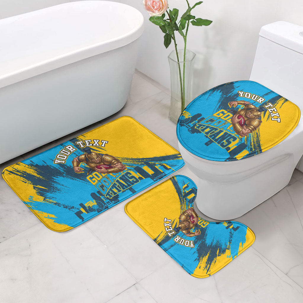 Personalised Gold Coast Titans Rugby Bathroom Set Muscular Titan Mascot City Skyline Graphic