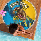 Personalised Gold Coast Titans Rugby Beach Blanket Muscular Titan Mascot City Skyline Graphic