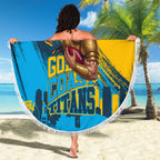 Personalised Gold Coast Titans Rugby Beach Blanket Muscular Titan Mascot City Skyline Graphic