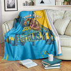 Personalised Gold Coast Titans Rugby Blanket Muscular Titan Mascot City Skyline Graphic