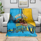 Personalised Gold Coast Titans Rugby Blanket Muscular Titan Mascot City Skyline Graphic
