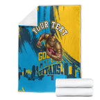 Personalised Gold Coast Titans Rugby Blanket Muscular Titan Mascot City Skyline Graphic