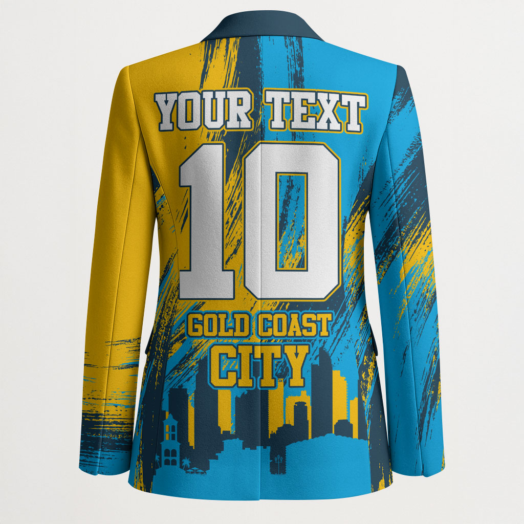 Personalised Gold Coast Titans Rugby Blazer Muscular Titan Mascot City Skyline Graphic