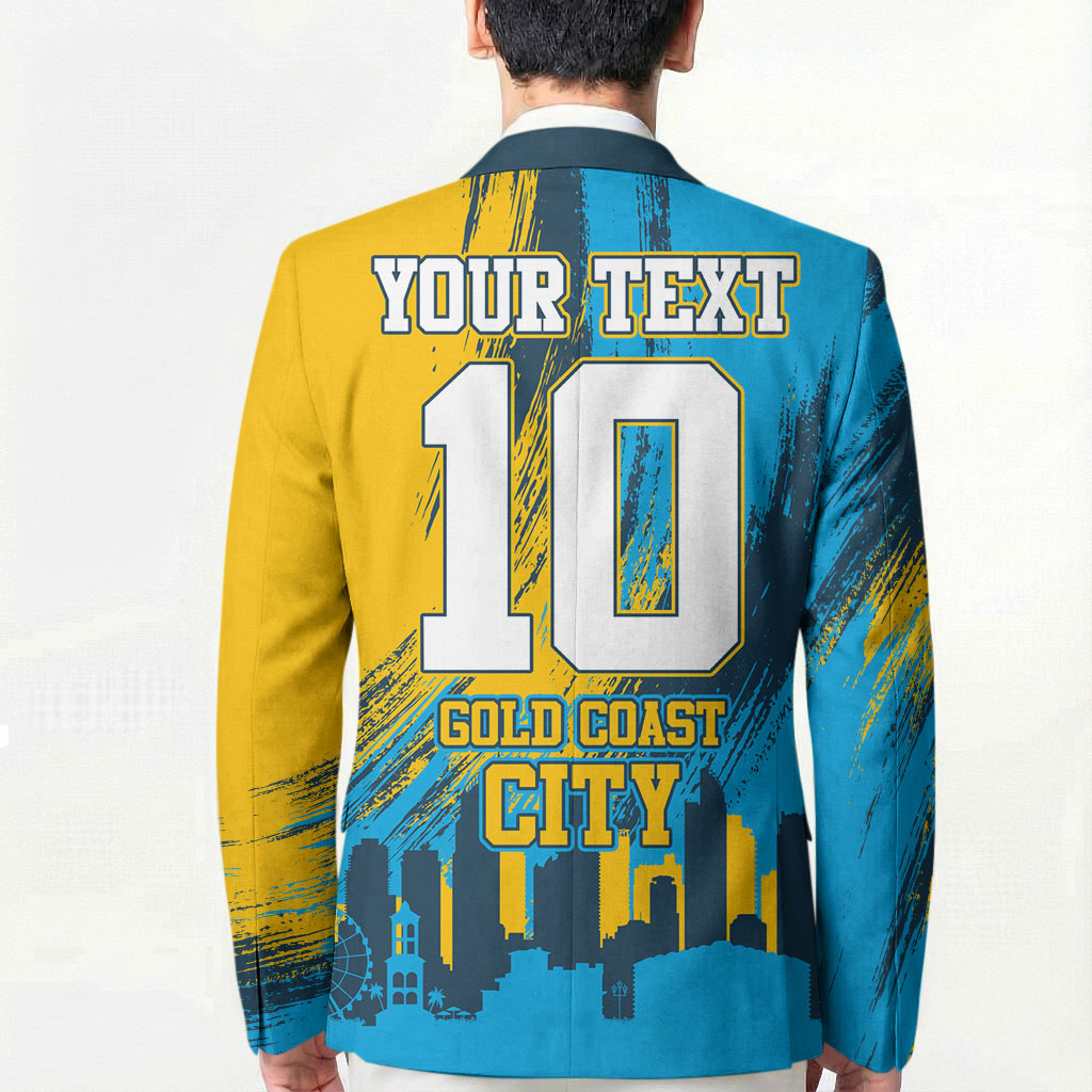 Personalised Gold Coast Titans Rugby Blazer Muscular Titan Mascot City Skyline Graphic