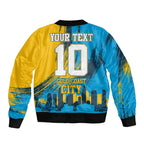 Personalised Gold Coast Titans Rugby Bomber Jacket Muscular Titan Mascot City Skyline Graphic