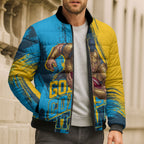 Personalised Gold Coast Titans Rugby Bomber Puffer Jacket Muscular Titan Mascot City Skyline Graphic