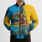 Personalised Gold Coast Titans Rugby Bomber Puffer Jacket Muscular Titan Mascot City Skyline Graphic
