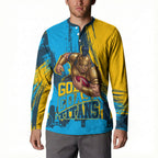Personalised Gold Coast Titans Rugby Button Sweatshirt Muscular Titan Mascot City Skyline Graphic