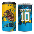 Personalised Gold Coast Titans Rugby 4 in 1 Can Cooler Tumbler Muscular Titan Mascot City Skyline Graphic