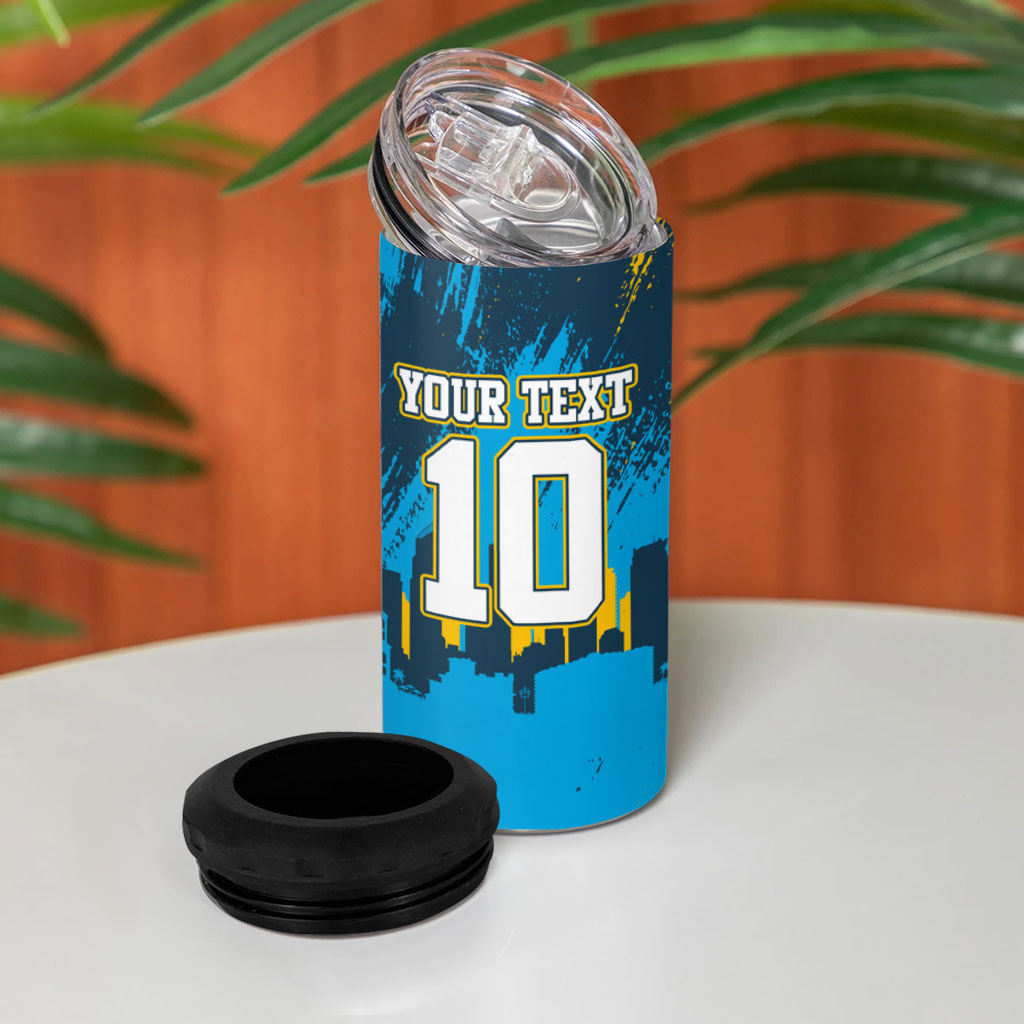 Personalised Gold Coast Titans Rugby 4 in 1 Can Cooler Tumbler Muscular Titan Mascot City Skyline Graphic
